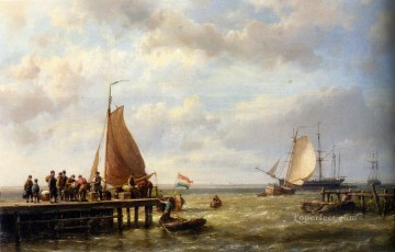 Hermanus Koekkoek Sr Painting - Aprovisionamiento de un velero anclado Hermanus Snr Koekkoek barco marino